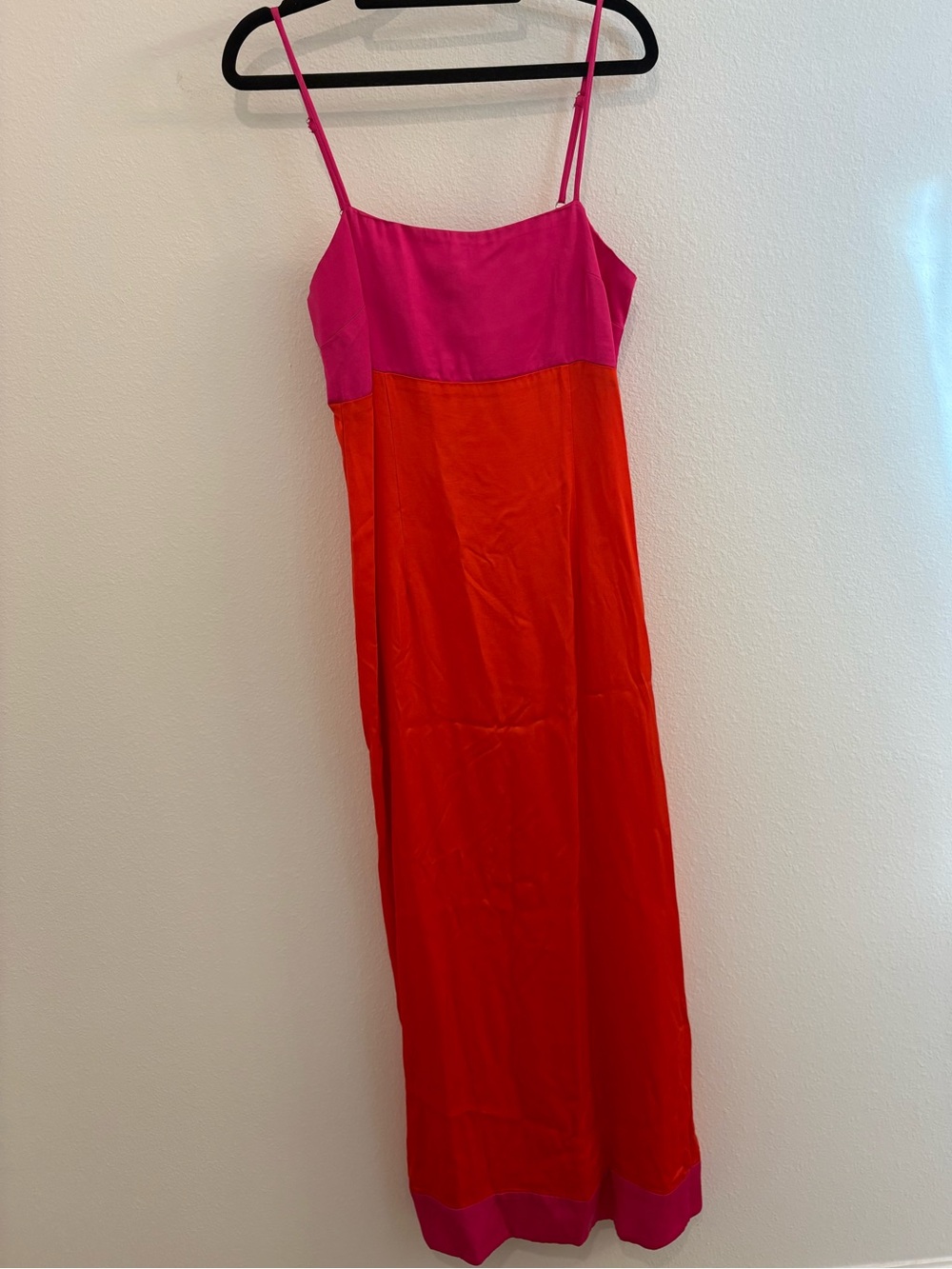 Anthropologie Pink and Red Colorblock Maxi Slip Dress